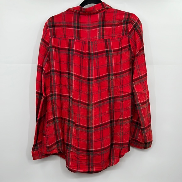 🆕Mystree Plaid Fall Button Down Top Red Distressed Vintage Coloring S,M & L - Picture 8 of 9